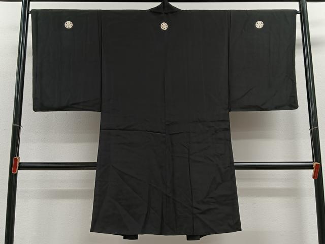平和屋着物∞男性　長羽織　黒紋付　羽裏：風景文　正絹　逸品　CABE4958ua