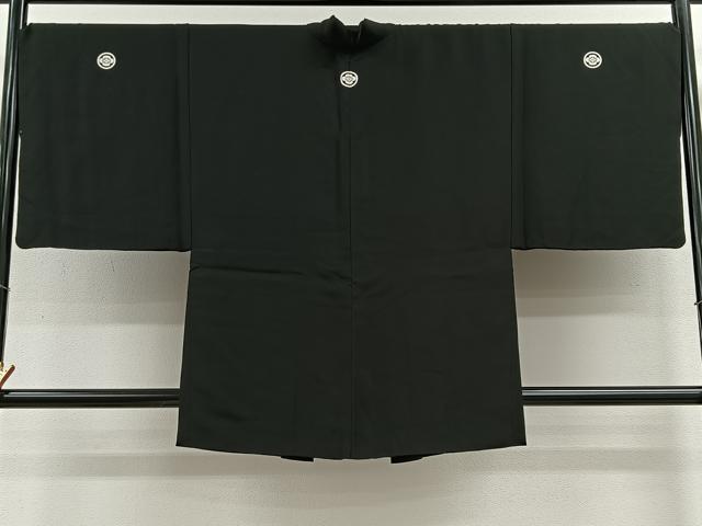 平和屋着物∞男性　羽織　黒紋付　羽裏：人物風景文　正絹　逸品　CABE4966ua