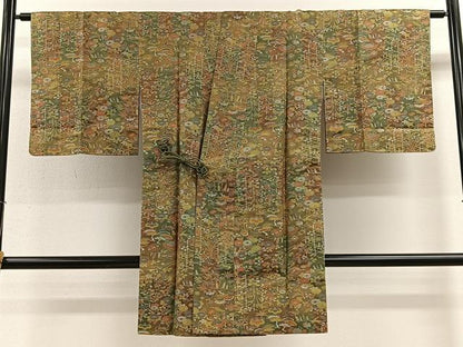 平和屋着物∞道中着　お召地　草花文　ロング丈　正絹　逸品　未使用　CABE4971ua