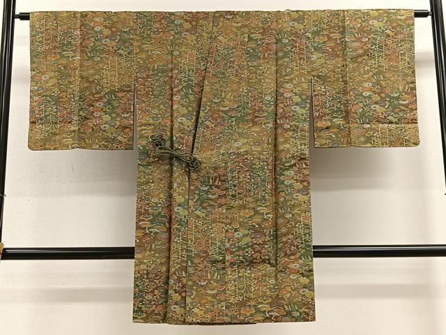 平和屋着物∞道中着　お召地　草花文　ロング丈　正絹　逸品　未使用　CABE4971ua