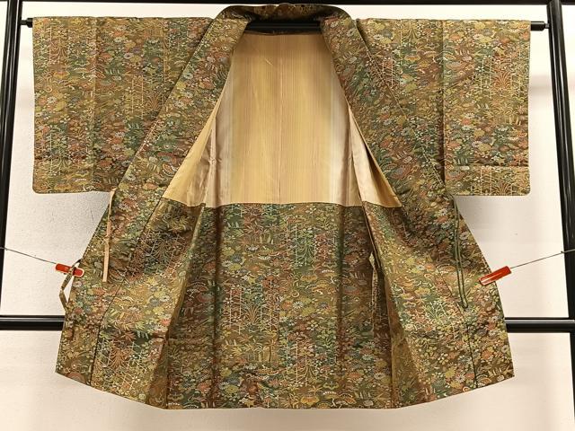 平和屋着物∞道中着　お召地　草花文　ロング丈　正絹　逸品　未使用　CABE4971ua