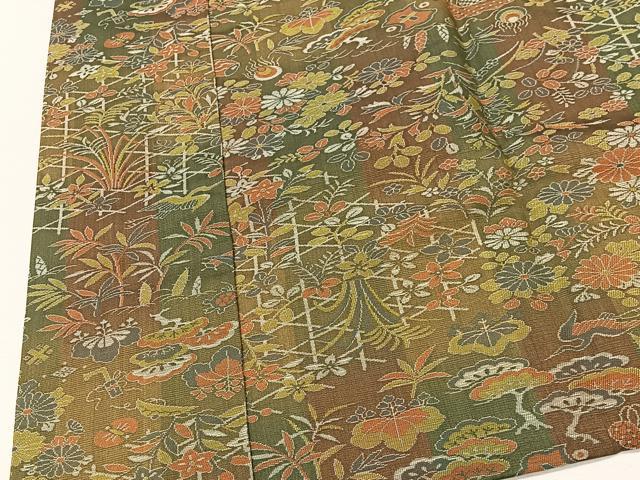 平和屋着物∞道中着　お召地　草花文　ロング丈　正絹　逸品　未使用　CABE4971ua