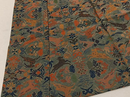 平和屋着物∞道中着　お召字　動物花文　ロング丈　正絹　逸品　未使用　CABE4973ua