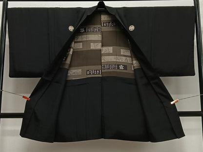 平和屋着物∞男性　長羽織　黒紋付　正絹　逸品　CABE4980ua