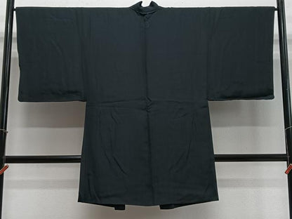 平和屋着物∞男性　長羽織　黒色　羽裏：七福神　正絹　逸品　CABE4988ua