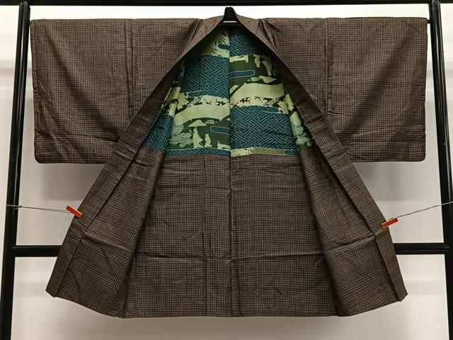 平和屋着物∞男性　長羽織　本場大島紬　絣文様　正絹　逸品　CABE4989ua