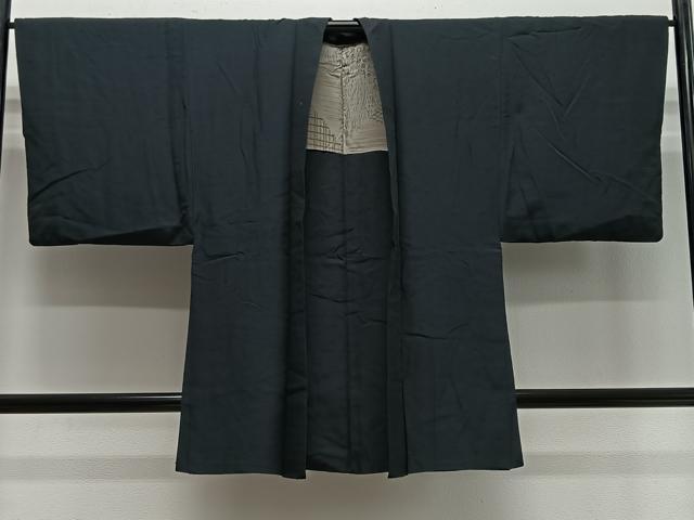 平和屋着物∞男性　長羽織　髭紬　黒色　正絹　逸品　CABE4990ua