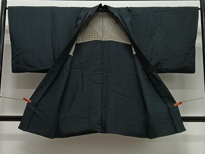 平和屋着物∞男性　長羽織　髭紬　黒色　正絹　逸品　CABE4990ua