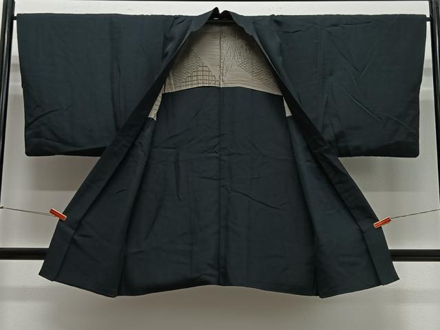 平和屋着物∞男性　長羽織　髭紬　黒色　正絹　逸品　CABE4990ua