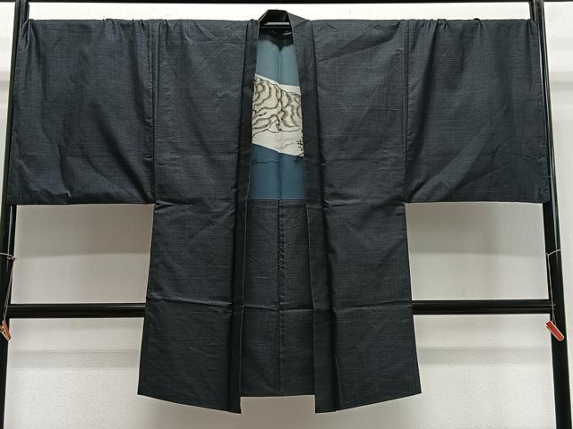 平和屋着物∞男性　長羽織　キングサイズ　本場大島紬　亀甲文様　正絹　逸品　CABE4993ua