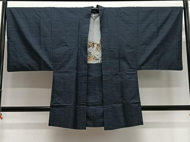 平和屋着物∞男性　長羽織　本場大島紬　80亀甲　総詰め　正絹　逸品　CABE4994ua