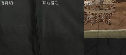 平和屋着物∞男性　長羽織　黒紋付　羽裏　絵巻文　正絹　逸品　CABE4998ua