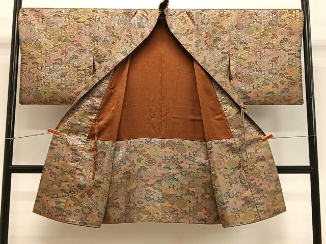 平和屋着物∞道中着　お召地　草花文　ロング丈　正絹　逸品　CABE5006ua