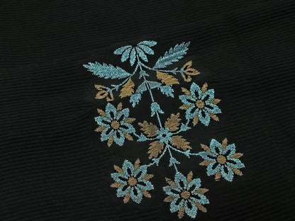 平和屋着物＃羽織　単衣　寿光織　草花文　黒地　金糸　正絹　逸品　CABE5019ua