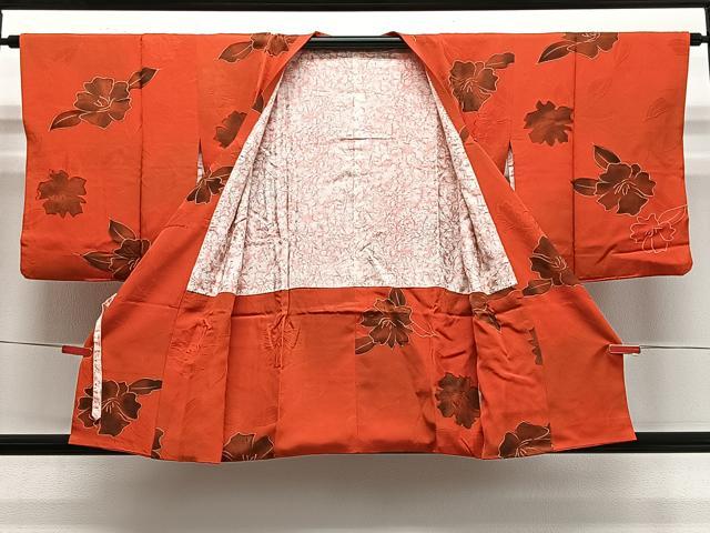 平和屋着物＃道行コート　地紋起こし　草花文　正絹　逸品　CABE5026ua