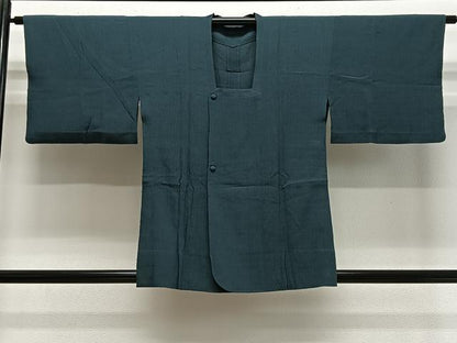 平和屋着物＃道行コート　単衣　御召縮緬　高麗納戸色　正絹　逸品　CABE5028ua