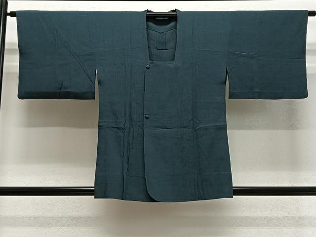 平和屋着物＃道行コート　単衣　御召縮緬　高麗納戸色　正絹　逸品　CABE5028ua