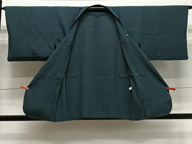 平和屋着物＃道行コート　単衣　御召縮緬　高麗納戸色　正絹　逸品　CABE5028ua