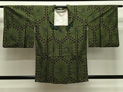 平和屋着物＃道行コート　本場大島紬　亀甲花文　正絹　逸品　CABE5029ua