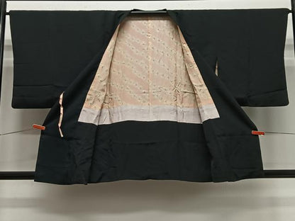 平和屋着物＃道行コート　刺繍　絞り　バラ　黒地　正絹　逸品　CABE5034ua