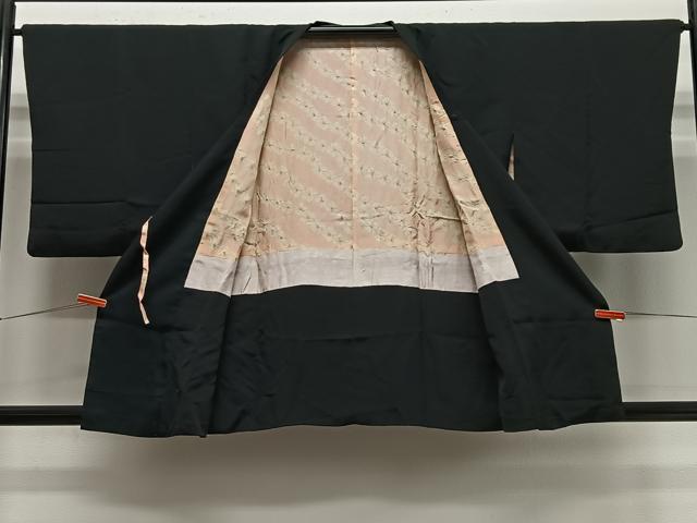 平和屋着物＃道行コート　刺繍　絞り　バラ　黒地　正絹　逸品　CABE5034ua