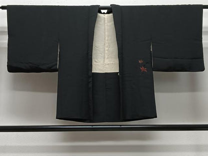 平和屋着物＃羽織　総刺繍　草花文　黒地　正絹　逸品　CABE5036ua