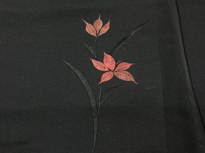 平和屋着物＃羽織　総刺繍　草花文　黒地　正絹　逸品　CABE5036ua
