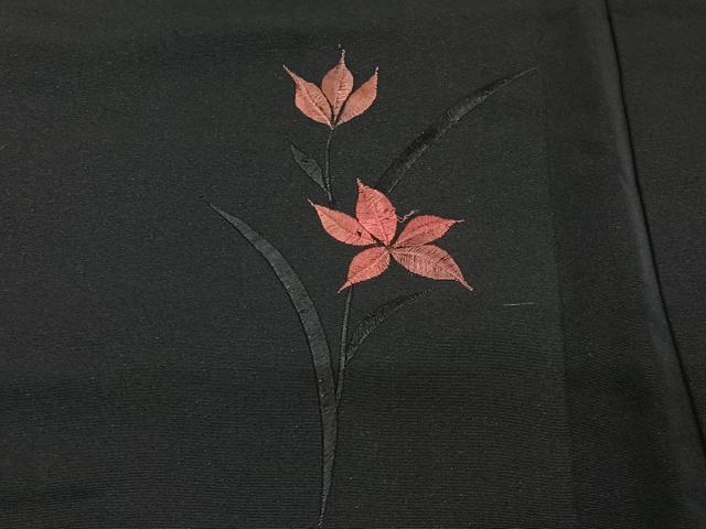 平和屋着物＃羽織　総刺繍　草花文　黒地　正絹　逸品　CABE5036ua