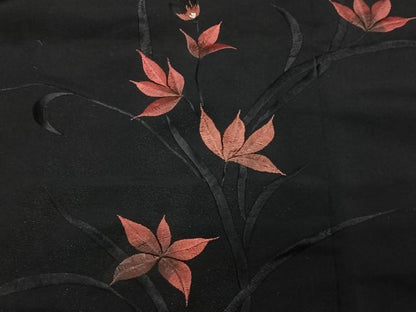 平和屋着物＃羽織　総刺繍　草花文　黒地　正絹　逸品　CABE5036ua