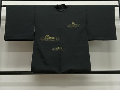 平和屋着物＃羽織　寿光織　枯山水　黒地　金糸　正絹　逸品　CABE5038ua