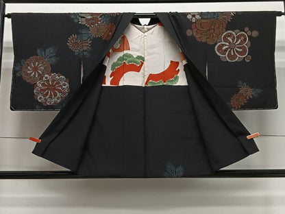 平和屋着物＃羽織　寿光織　舞花文　黒地　金銀糸　正絹　逸品　未使用　CABE5040ua