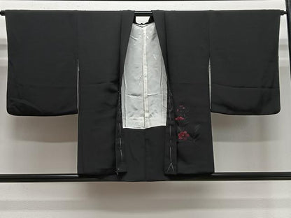 平和屋着物＃羽織　総刺繍　草花文　黒地　正絹　逸品　未使用　CABE5041ua