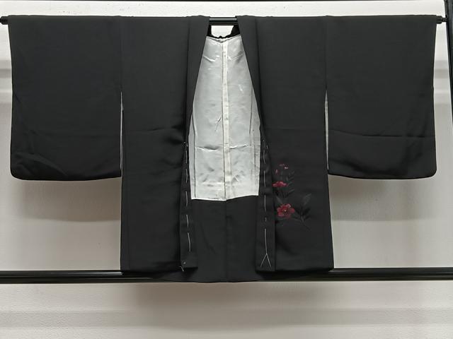 平和屋着物＃羽織　総刺繍　草花文　黒地　正絹　逸品　未使用　CABE5041ua