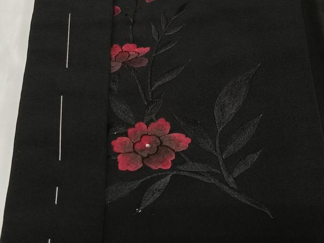 平和屋着物＃羽織　総刺繍　草花文　黒地　正絹　逸品　未使用　CABE5041ua