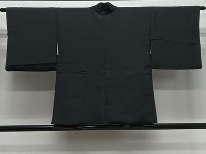 平和屋着物＃羽織　草花地紋　黒地　銀通し地　正絹　逸品　CABE5043ua