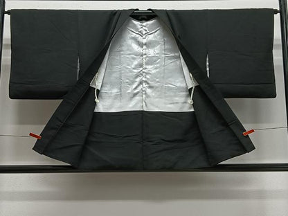 平和屋着物＃羽織　寿光織　人物風景文　黒地　金糸　正絹　逸品　CABE5044ua