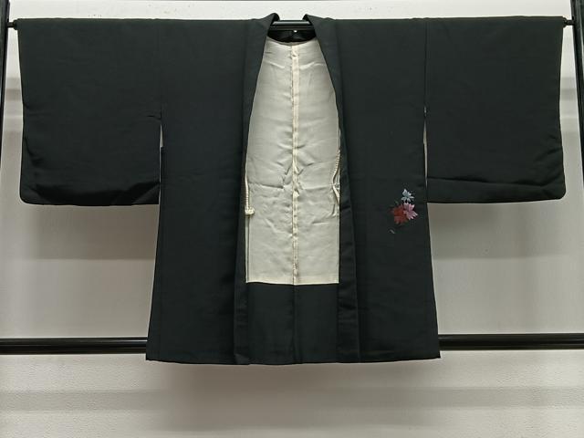 平和屋着物＃羽織　総刺繍　草花文　黒地　正絹　逸品　CABE5045ua