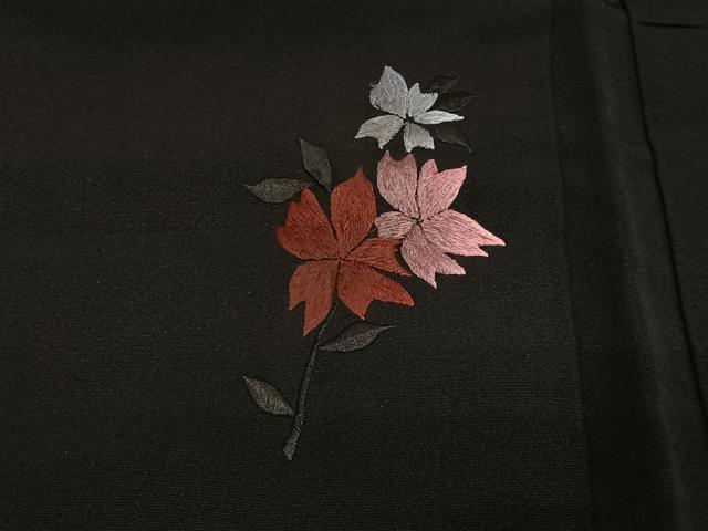平和屋着物＃羽織　総刺繍　草花文　黒地　正絹　逸品　CABE5045ua