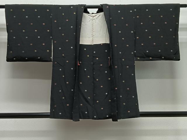 平和屋着物＃羽織　水玉模様　黒地　正絹　逸品　CABE5047ua