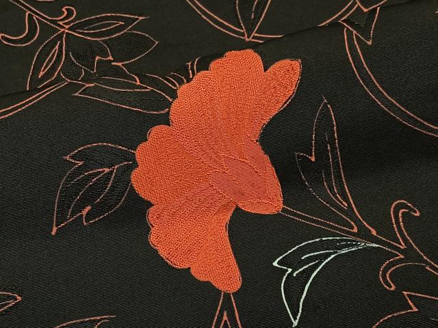 平和屋着物＃羽織　地紋起こし　草花文　黒地　正絹　逸品　CABE5055ua
