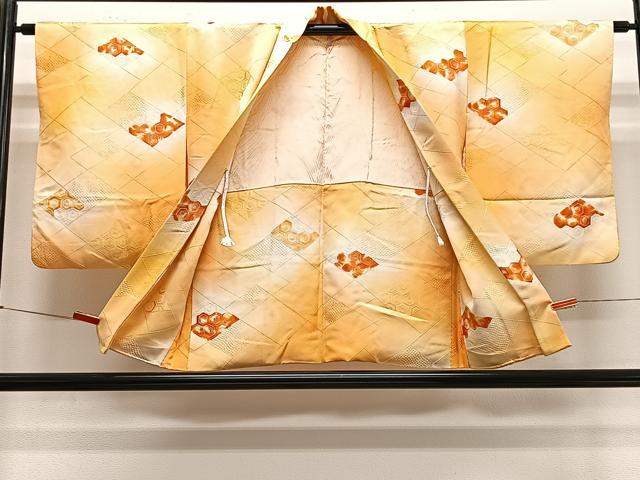 平和屋着物＃羽織　地紋起こし　香葉牡丹　暈し染め　反端付き　正絹　逸品　CABE5056ua
