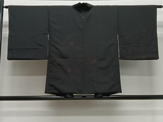 平和屋着物＃羽織　寿光織　孔雀羽文　黒地　正絹　逸品　CABE5057ua