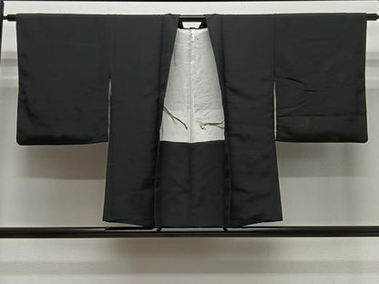 平和屋着物＃羽織　寿光織　孔雀羽文　黒地　正絹　逸品　CABE5057ua