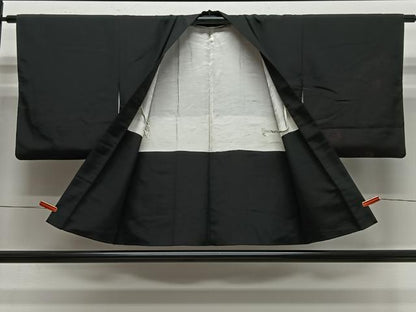 平和屋着物＃羽織　寿光織　孔雀羽文　黒地　正絹　逸品　CABE5057ua