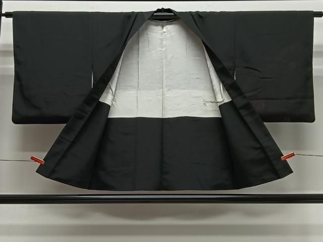 平和屋着物＃羽織　寿光織　孔雀羽文　黒地　正絹　逸品　CABE5057ua
