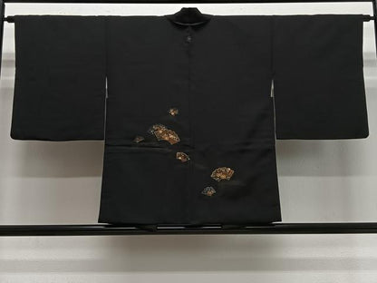平和屋着物＃羽織　寿光織　地紙吉祥文　黒地　金銀糸　正絹　逸品　CABE5066ua