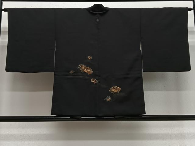 平和屋着物＃羽織　寿光織　地紙吉祥文　黒地　金銀糸　正絹　逸品　CABE5066ua
