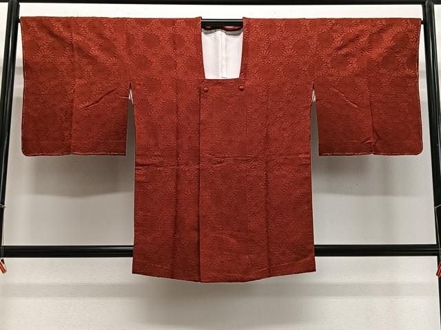 平和屋着物＃道行コート　色無地　舞菊地紋　栗梅色　正絹　逸品　未使用　CABE5068ua