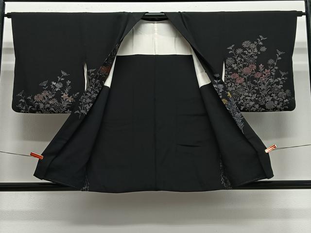 平和屋着物＃羽織　寿光織　草花文　黒地　金糸　正絹　逸品　CABE5072ua