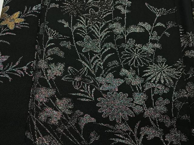 平和屋着物＃羽織　寿光織　草花文　黒地　金糸　正絹　逸品　CABE5072ua